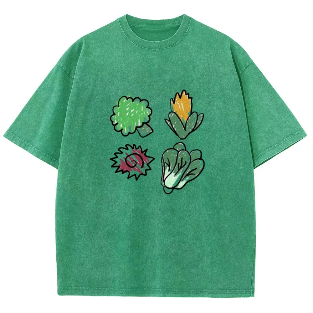 Hand Drawing Vegetable Vintage Unisex Washed T-shirt, Vegetable Lover Shirt