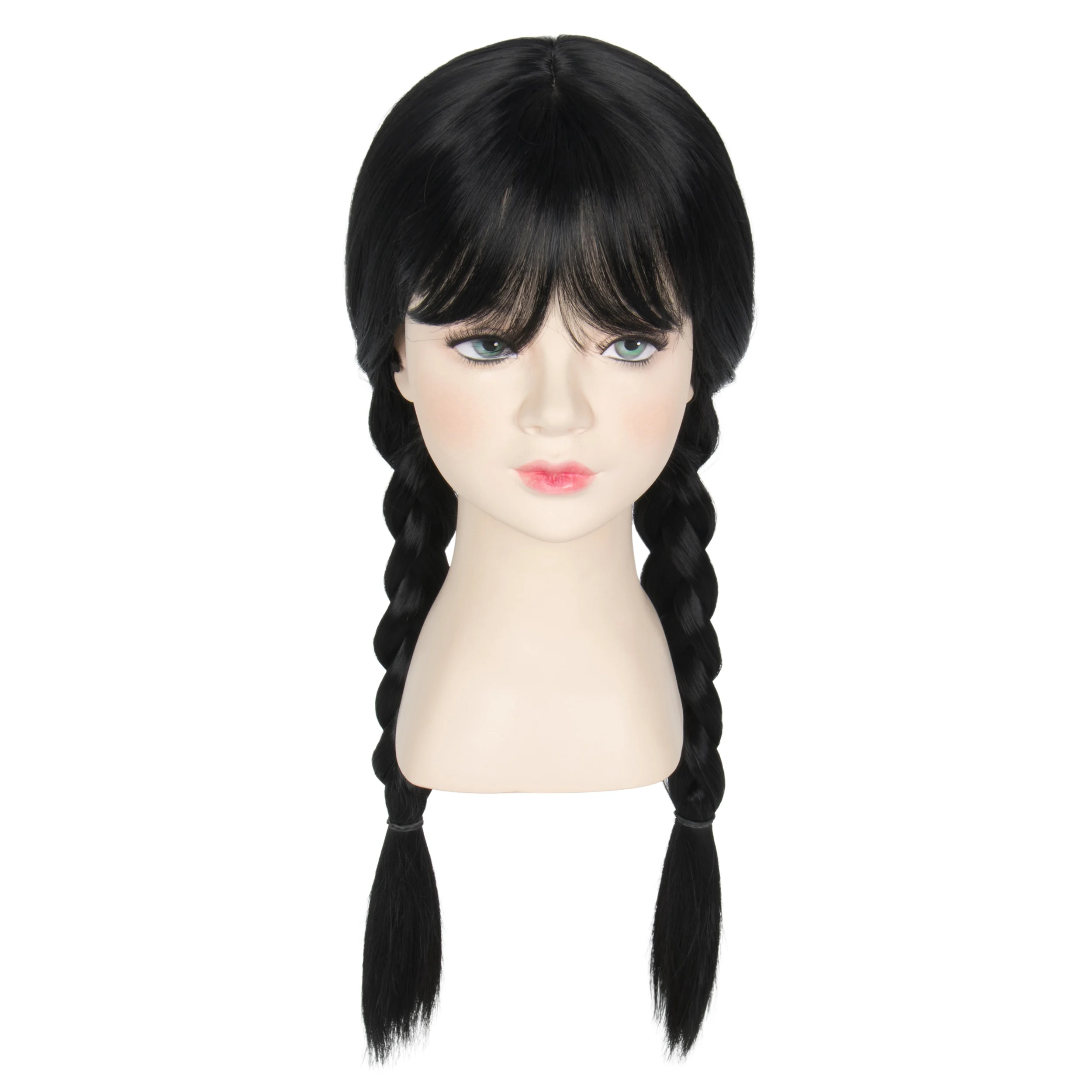 

Long Straight Black Braided Wig with Bangs Halloween Party Wig For Girls Kids