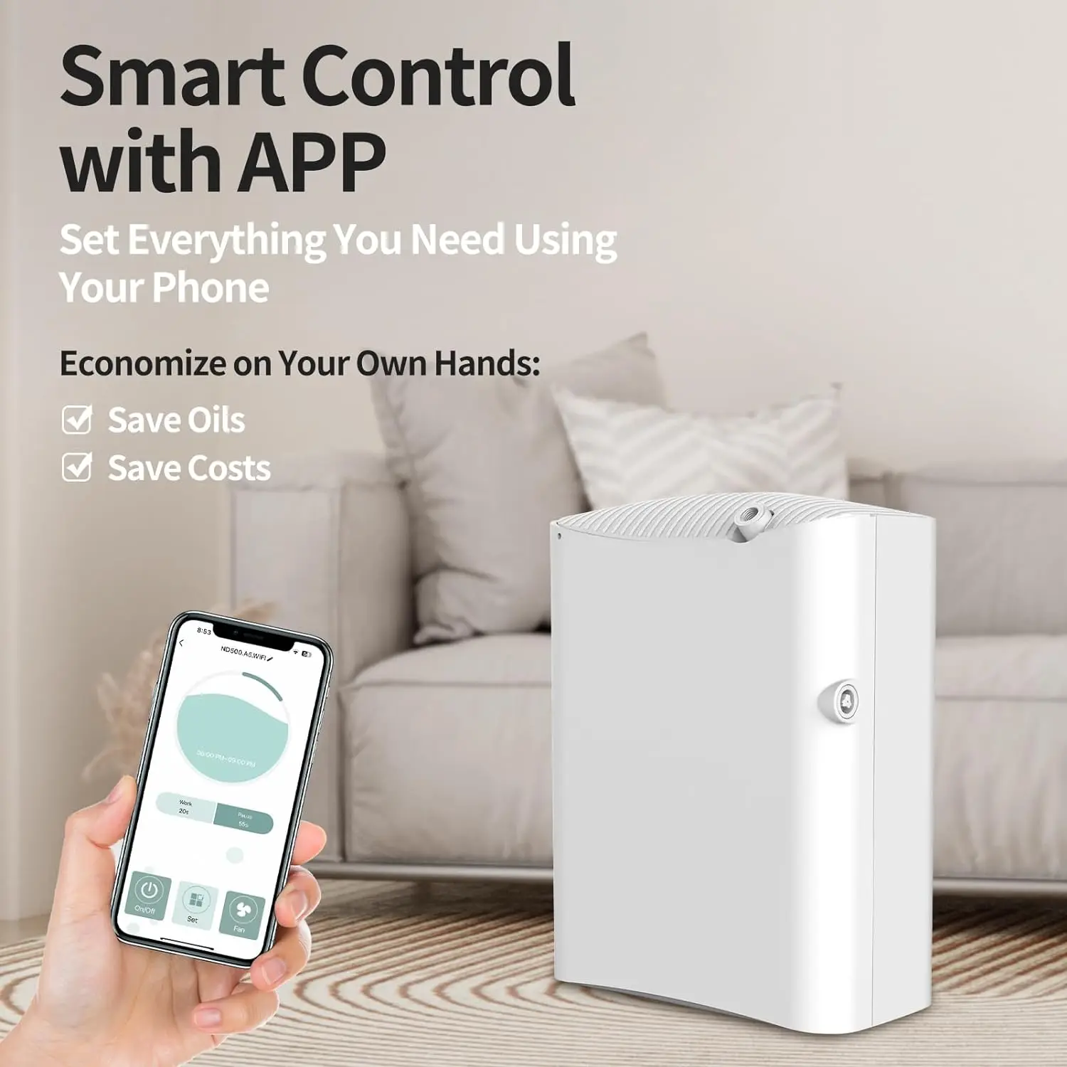 Smart Aroma Difusor para Hotéis, Cobertura Difusor De Fragrância, Cheiro Elétrico Para Casa, Controle Bluetooth, Óleos Essenciais, 500m ³