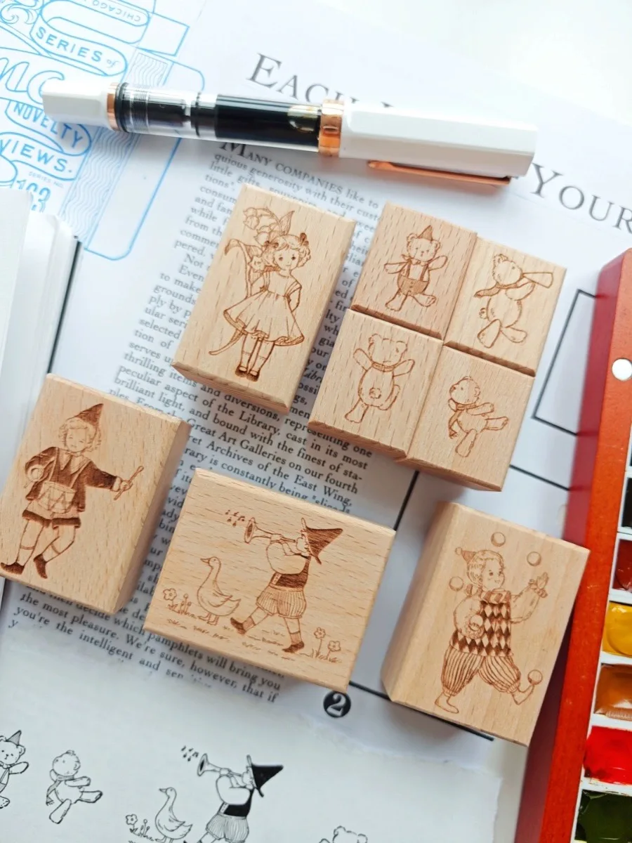 Vintage The Story Of Little Bear Boy Girl Wooden Rubber Stamp for DIY Scrapbooking Photo Album Card Making