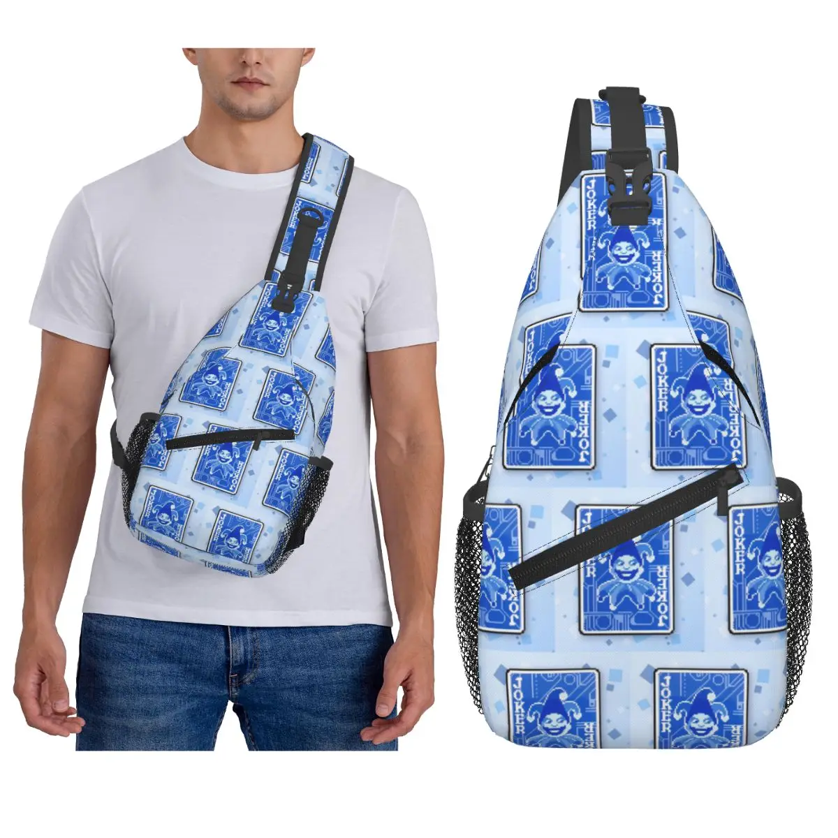 Balatro بطاقة الألعاب جوكر مضحك حقيبة الصدر الرجال حبال Crossbody على ظهره حقيبة صدر للرجال السفر المشي لمسافات طويلة Daypack حقيبة كتف