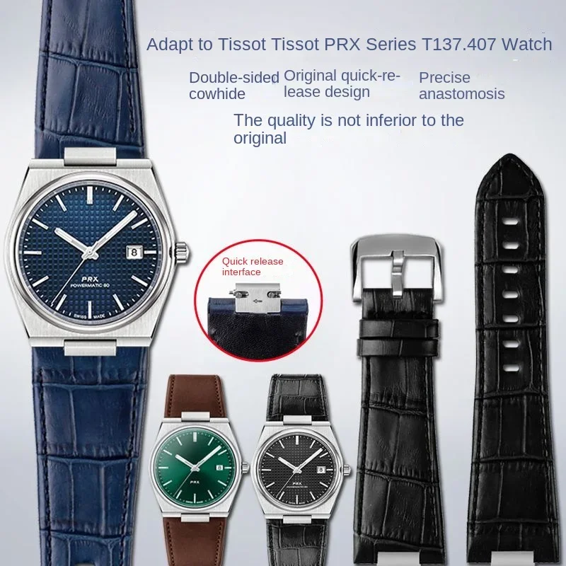 For Tissot PRX series watch T137.407 Super Player T137.410 Cowhide strap with Steel End Link calfskin 26X12mm watch Band
