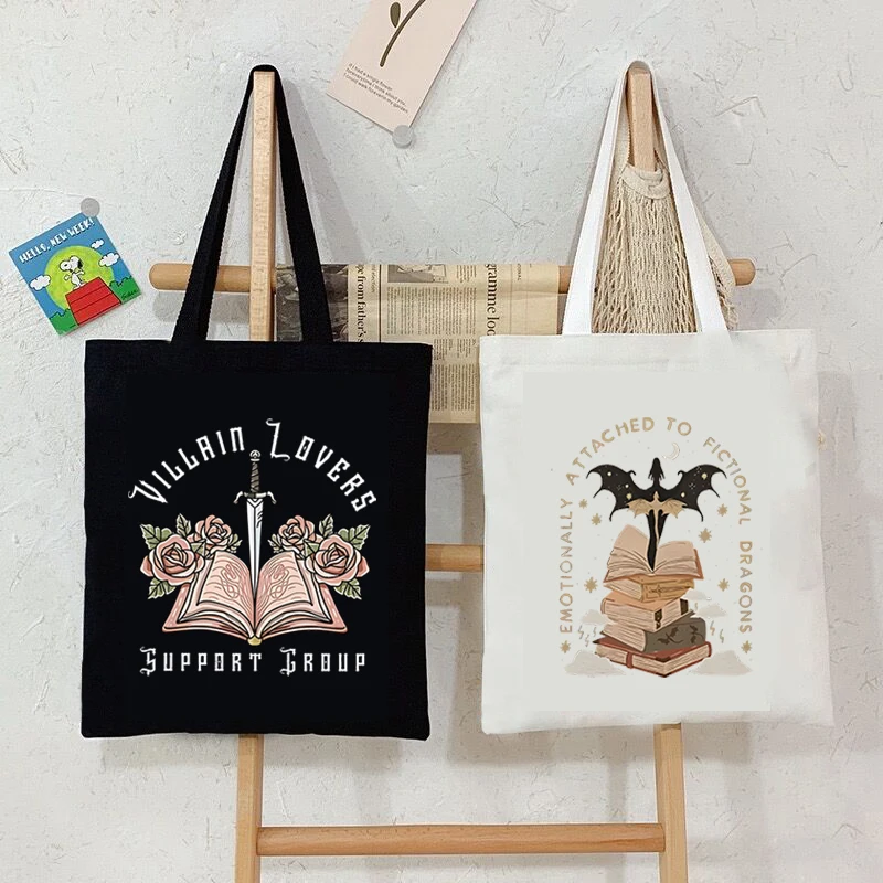 

"Villain Lovers" Canvas Handbags for Women Vintage Rose and Books Aesthetic Shoulder Bag Teacher Reading Lovers Female Totes Bag