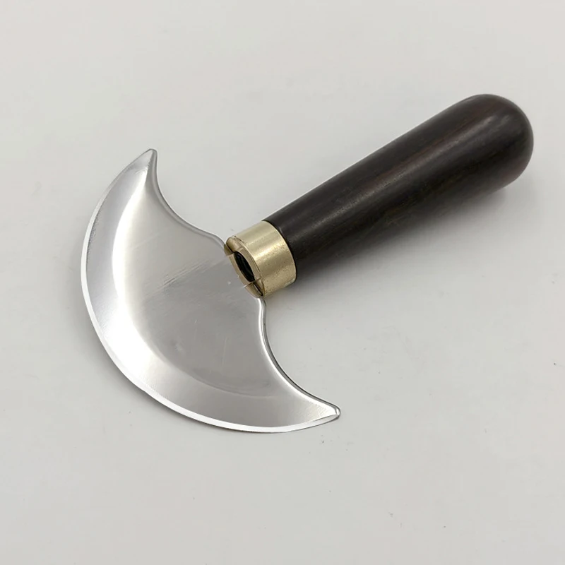 Round Leather Craft Knife Tool for Hand Cutting and Scraping Leather 90-120mm Head Width Ebnoy Wooden Handle