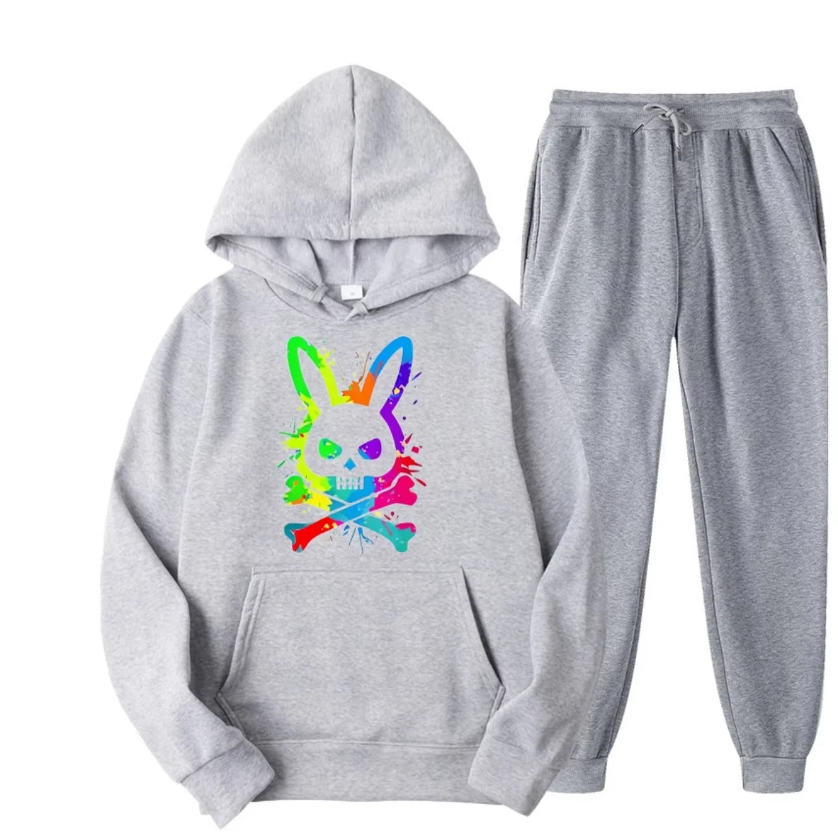

Мужская новинка 2025 года, горячая осень и зима 100_, модная повседневная свободная спортивная толстовка из чистого хлопка с принтом черепа и кролика, комплект с капюшоном