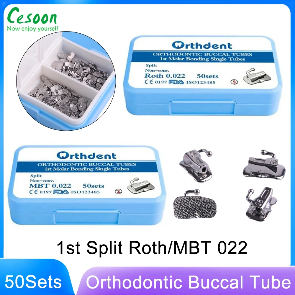 

50Set Dental Orthodontic Buccal Tube 1st Molar Split Welding Roth/MBT 022 Bondable Non-convertible Single Tube Orthodontist Tool