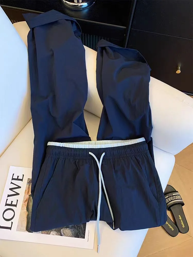 

Ретро-брюки-стринги с эластичным поясом, повседневные, прямые, широкие, для мужчин и женщин, весна-осень, стройнящие...