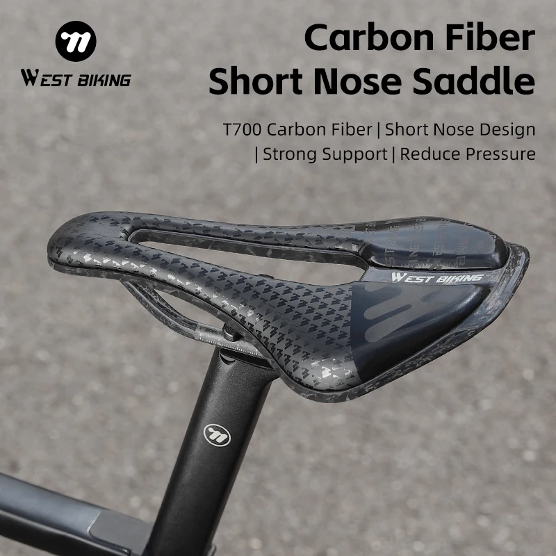 WEST BIKING Bike Saddle Ultralight Carbon Fiber Hollow Short Nose Comfortable Breathable MTB Road Lightweight Bicycle Seating