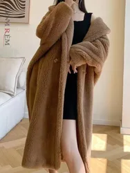 LANMREM Integrated Fur Coat For Women Lapel Long Sleeves Solid Color 2024 Winter Thick Warm Luxury Clothing Female 2DA8013