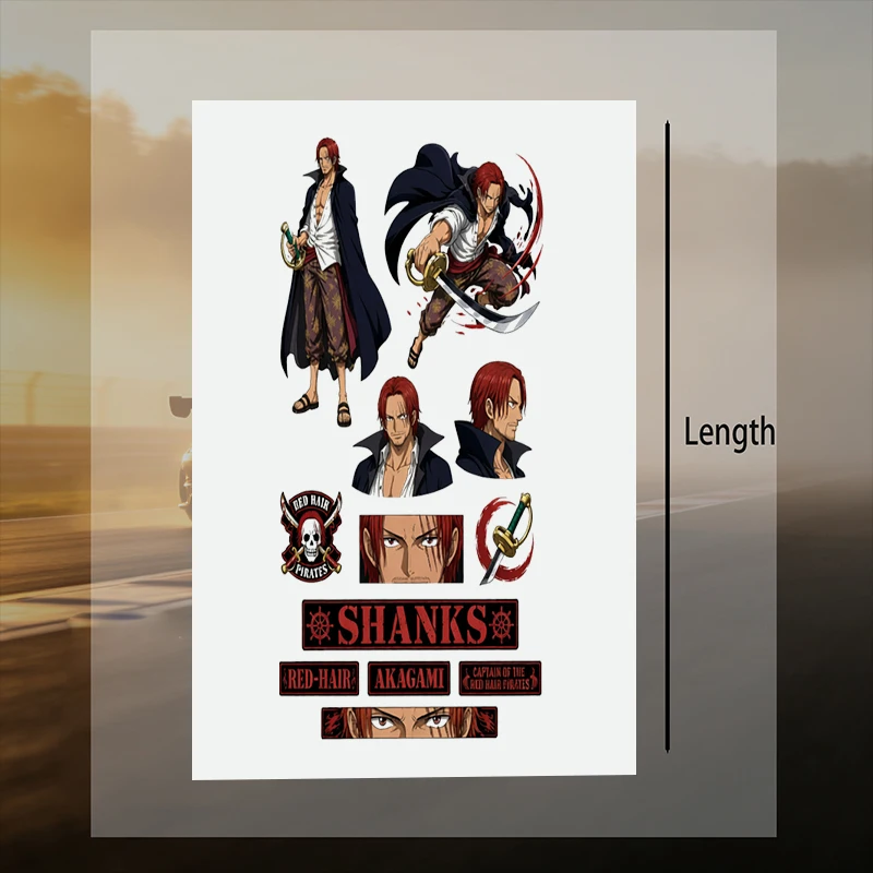 Car Stickers Reflective Anime Pirate Red Hair Vinyl Decal Waterproof Die Cut Removable Durable for Helmet Auto Decor