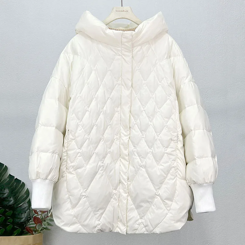 2022 Winter New Women\'s Loose Literature Art Retro Stitching Drawstring White Duck Down Down Jacket For Ladies Casual Warm Coats