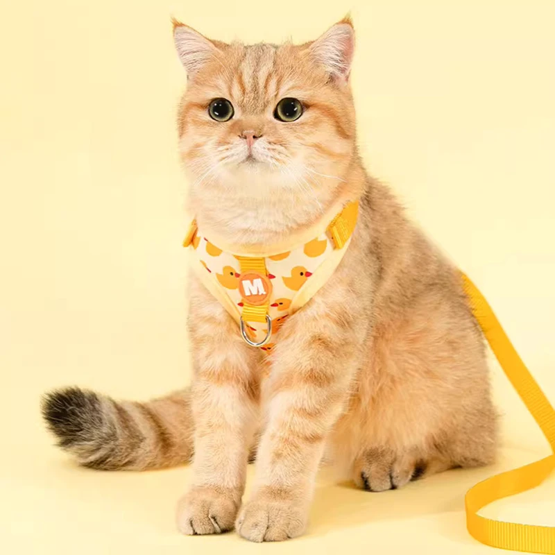 Pet Harness Vest With Leash Cartoon Yellow Duck Step-in Chest Strap Adjustable Buckle Small Dog Walking Lead Puppy Cat Harness