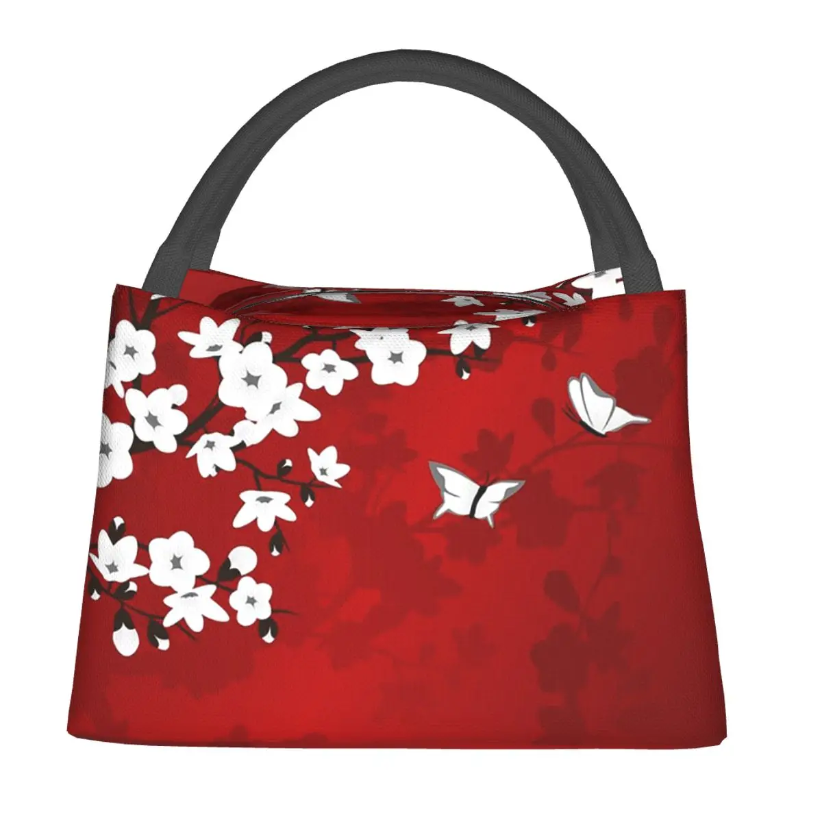 Cherry Blossom Red White Asia Floral Lunch Bags Bento Box Lunch Tote Picnic Bags Cooler Thermal Bag for Woman Children Travel