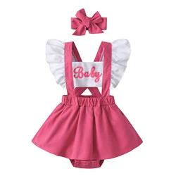 Newborn Infant Girl Rompers Dress Clothes Toddler Baby Cotton Ruffles Short Sleeve Skirt Hem Jumpsuits Bodysuits with Headband