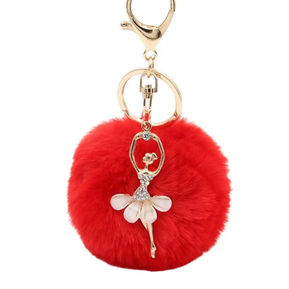 Pom Keyring Jewelry Gift Dancing Women Fake Fur Key Chain Ballet Angel Girl keychain Little Angel Car keychain Fur Ball Keyring