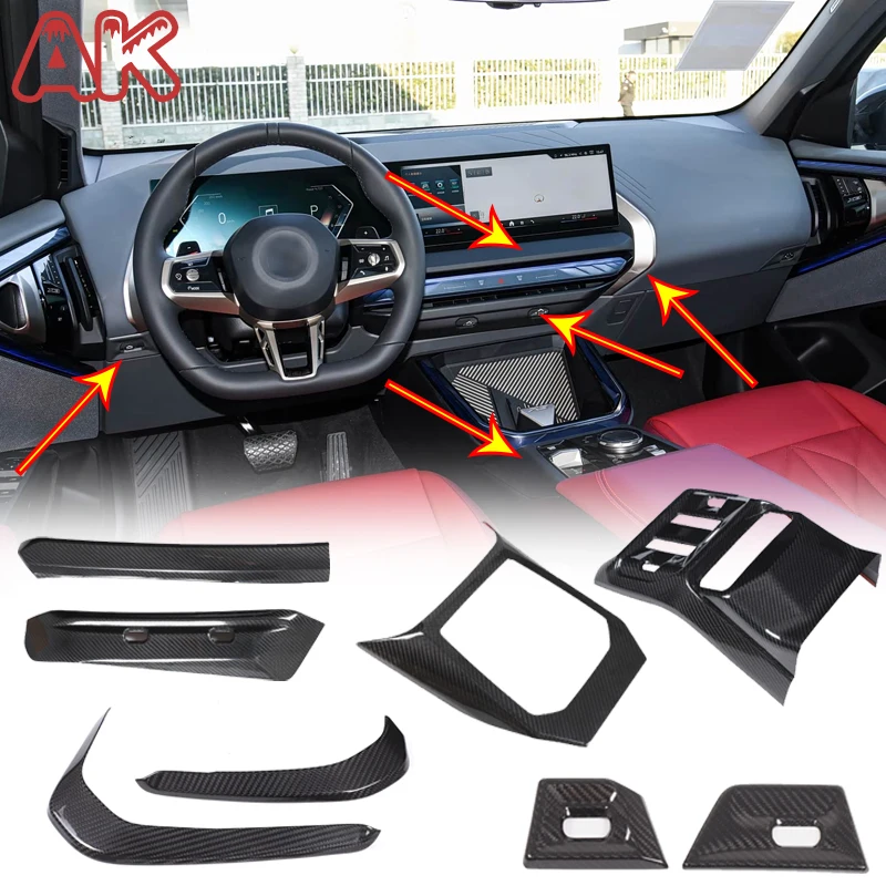 

Для BMW X3 G45 2025+ Накладка на центральную консоль, воздуховод и панель переключения передач из настоящего карбона, декоративные элементы интерьера автомобиля