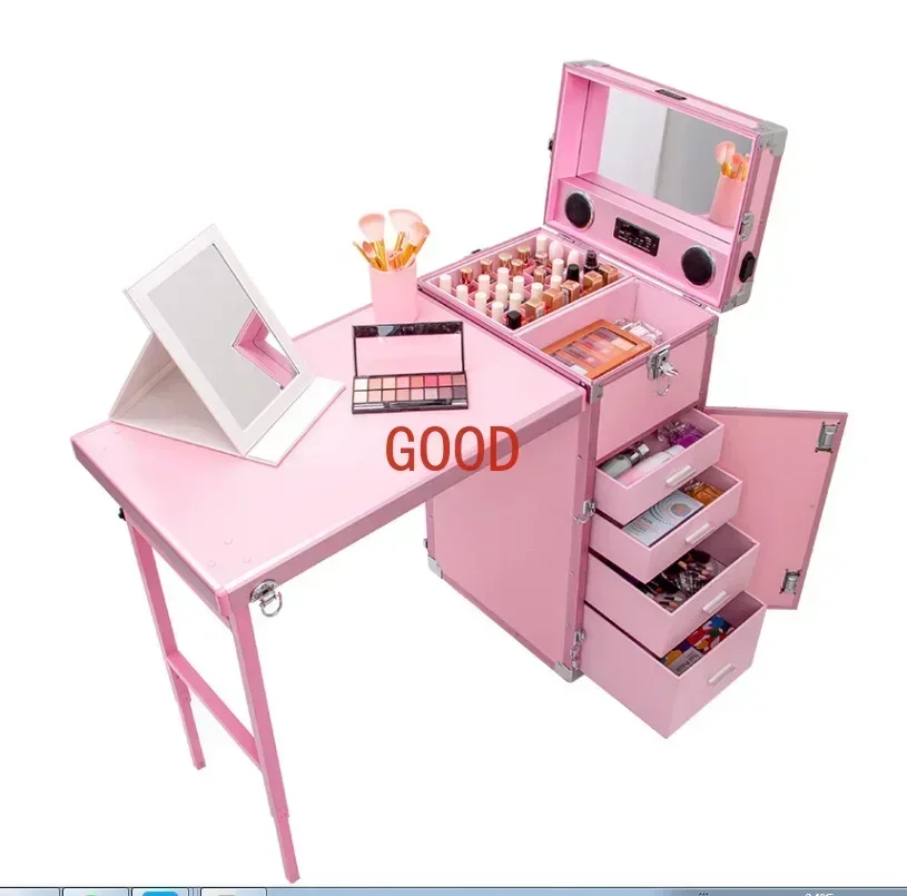 

Черный складной маникюрный стол на колесиках, портативная рабочая станция для нейл-мастеров, косметический кейс