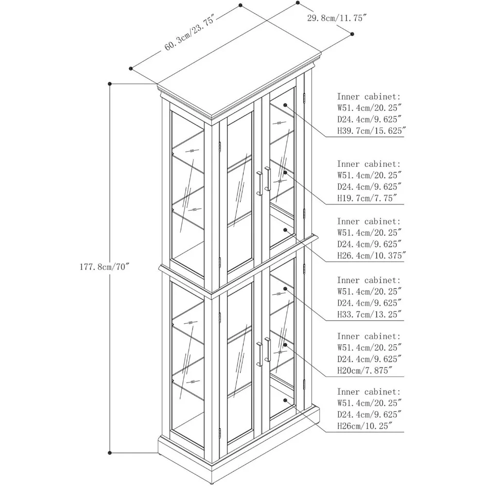 خزانة عرض خشبية مضاءة مع أرفف من الزجاج المقسى قابلة للتعديل، خزانة تخزين ذات لهجة عتيقة