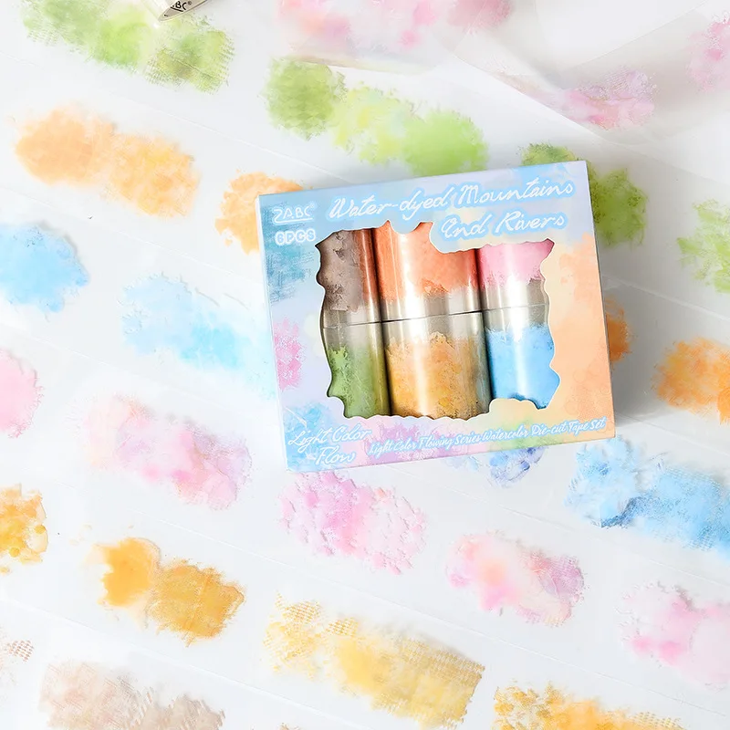 

6 rolls Watercolor theme stickers DIY collage decorative paper Scrapbooking Material handmade Diary Album Junk Journal Supplies