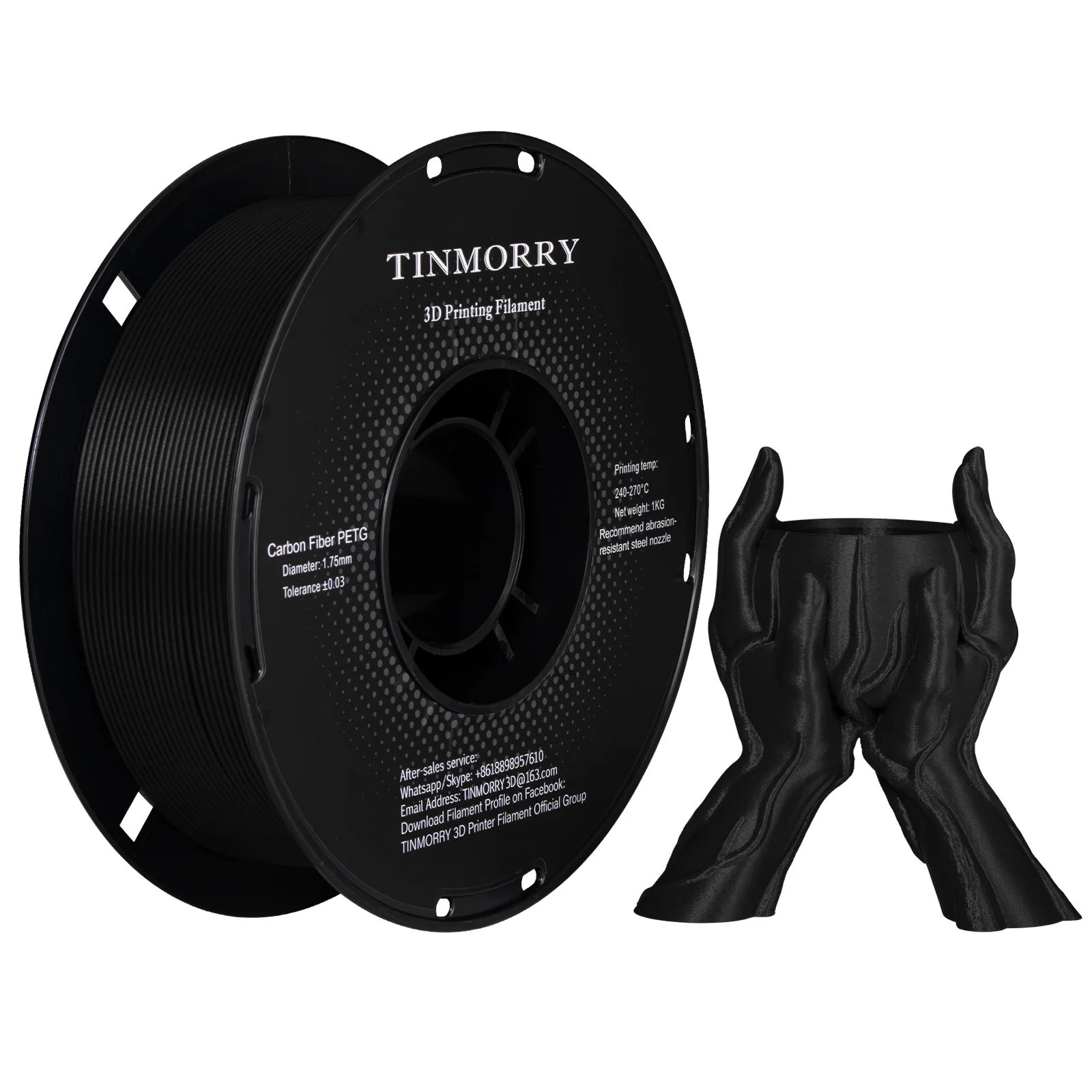 Carbon Fiber PETG Filament 1.75mm, TINMORRY PETG-CF 3D Printing Filament for FDM 3D Printers, 1 KG 1 Spool, Black