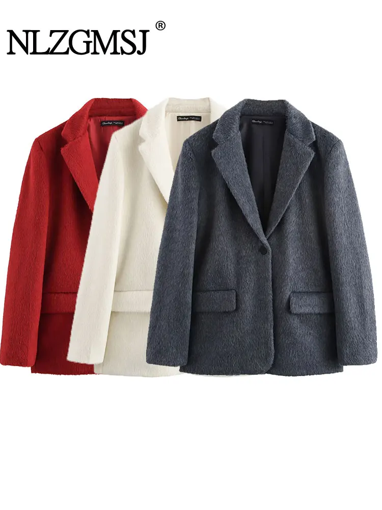 TRAF 2024 Autumn Winter Vintage Chic Women Blazer Single Breasted Long Sleeve Blazer New Fashion Office Lady Blazers