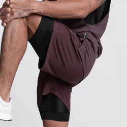 Pantalones cortos de baloncesto para hombre, Shorts deportivos 2 en 1, transpirables, de secado rápido, informales, para correr, entrenamiento