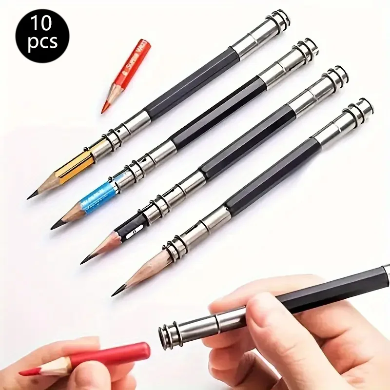 10pcs Double Ended Pencil Extender, Sketch Pencil Extender, Pencil Holder, Pencil Case, Metal Telescopic Extender,