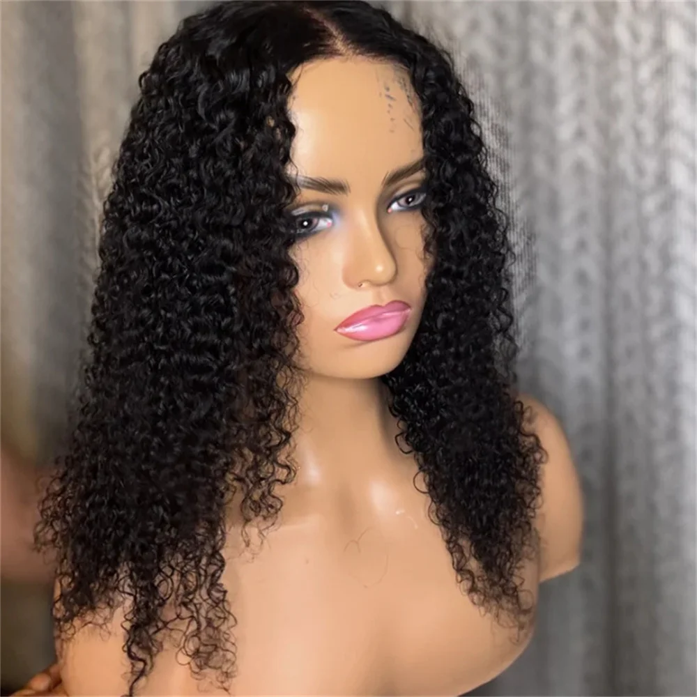 

Long 180Density Natural Black Soft Preplucked 26Inch Lace Front Wigs For Women Kinky Curly With Baby Hair Glueless Good Texture