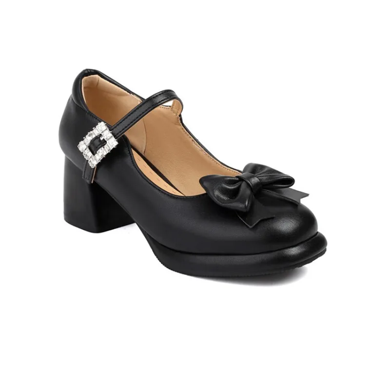 

Туфли-лодочки, женская обувь, вечерние туфли на толстом каблуке для невесты, простые и элегантные с круглым носком и бантом