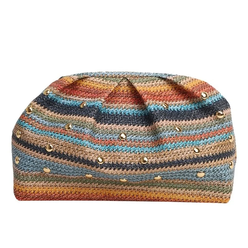Portable Rainbow Stripe Women Handbag Large Capacity Casual Evening Purse Chic Versatile Makeup Bag for Women