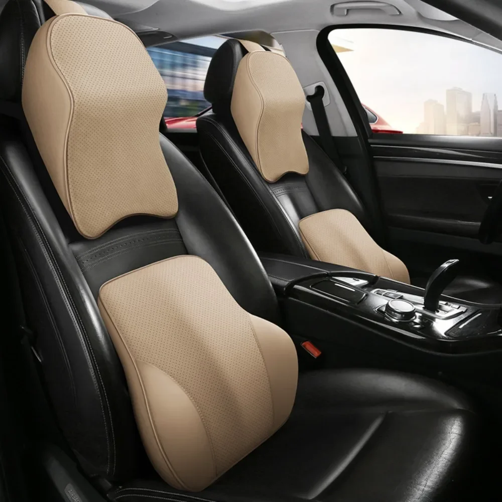 3D Nappa PU Leather Headrest Memory Foam Rest Pillow Headrest Car Neck Pillow Protection Lumbar Backrest Cushion Lumbar