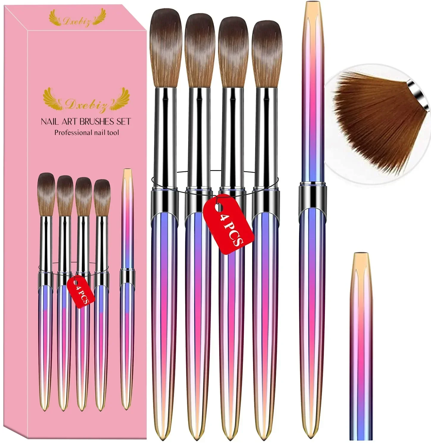 

4pcs Kolinsky Acrylic Nail Brush Set Size 10/12/14/16 for Acrylic Powder Application Brushes Art Extension Nail Art Brush Tool