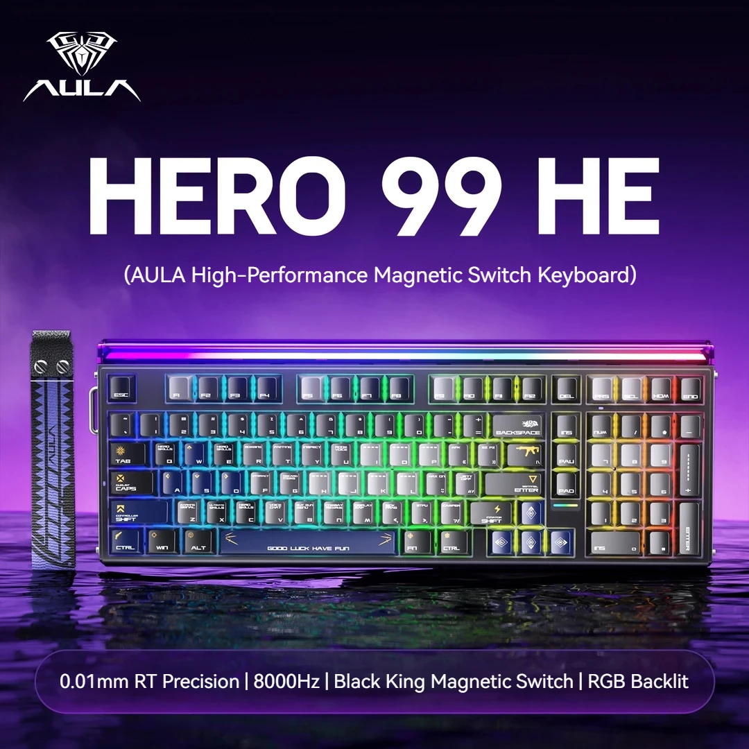 

Механическая игровая клавиатура AULA Hero 99he с магнитными клавишами, раскладкой 99%, проводным подключением, функцией Trigger 8K Return, RGB-подсветкой и возможностью кастомизации для киберспорта