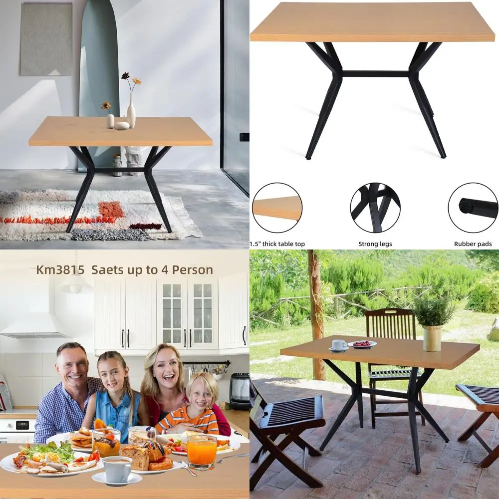 

Nordic Oak 48 Rectangular Dining Table with Metal Legs, Suitable for Kitchen, Café, Restaurant, and Office, Seats 4-6