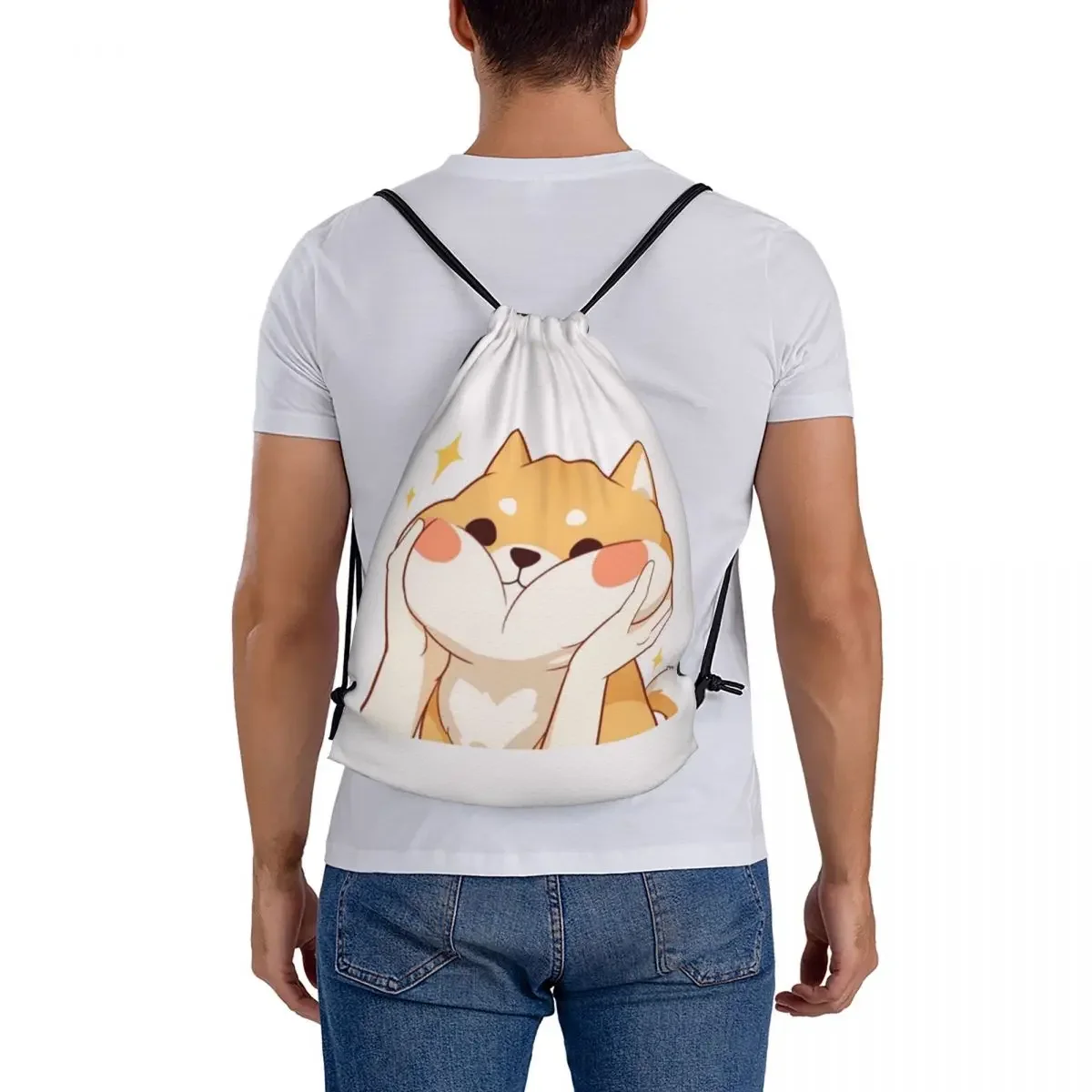 Kawaii Shiba Inu Backpacks Fashion Portable Drawstring Bags Drawstring Bundle Pocket Sports Bag BookBag For Man Woman School