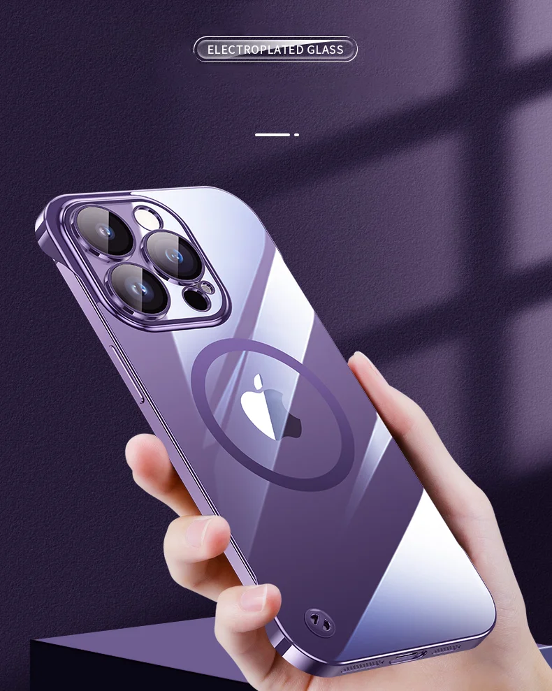 Luxuriöse, rahmenlose, magnetische Hülle mit Plating-Optik für Magsafe, dünne Schutzhülle für iPhone 16, 17, 13, 18 Pro Plus Max, kabelloses Laden, transparente, schlanke PC-Hülle – Detail 5