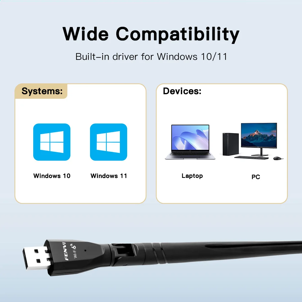FENVI WIFI 6 USB محول AX300 2.4 جيجا هرتز 802.11AX هوائي إشارة استقبال لاسلكي واي فاي استقبال لأجهزة الكمبيوتر المحمول Win10/11 محرك مجاني