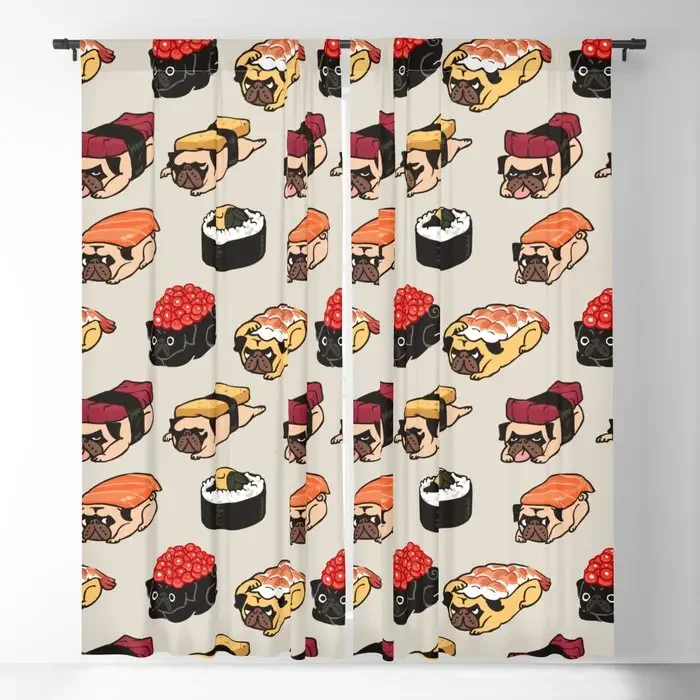 

Sushi Pug Blackout Curtains 3D Print Window Curtains For Bedroom Living Room Decor Window Treatments