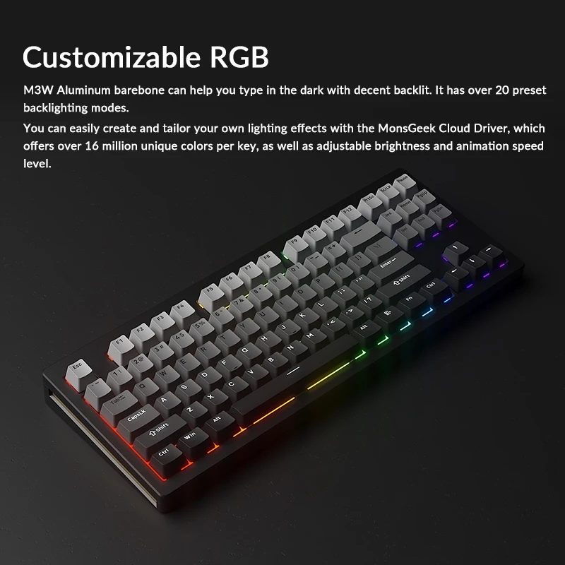 Akko Monsgeek M3W Mechanical Keyboard  TKL Multi-mode Aluminum CNC Gasket-Mount Keyboards Hot-swap South-facing RGB Backlight