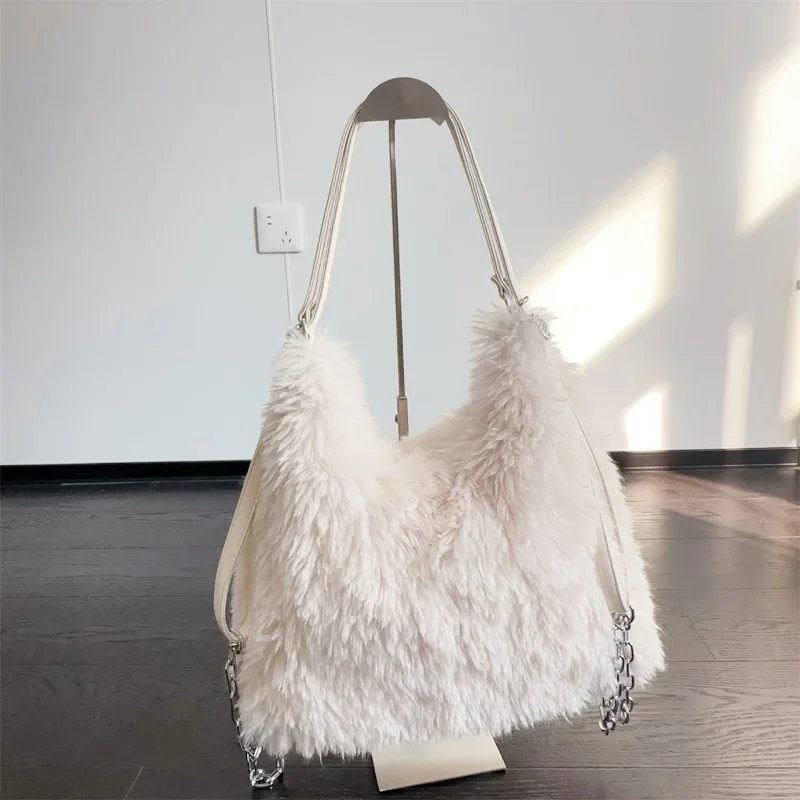 Plush Faux Fur Lazy Shoulder Bags Large Capacity Backpack Bag for Women Winter Soft Fleece Furry Handbag Ladies Crossbody Bag
