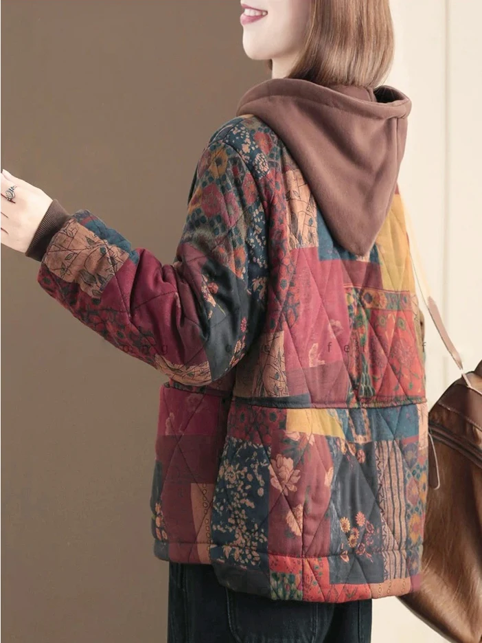 

Модное зимнее хлопковое пальто Thiened, женское повседневное пальто с капюшоном и принтом, большие размеры, удобное длинное пальто све