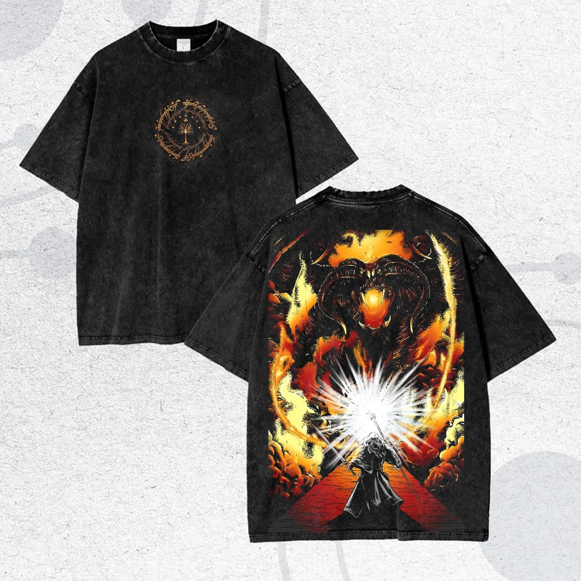 Balrog Vintage Washed Shirt Fantasy T-Shirt Oversized Men Women Movie Fan Gift Short Sleeve Street Hip Hop Femael Male Clothes