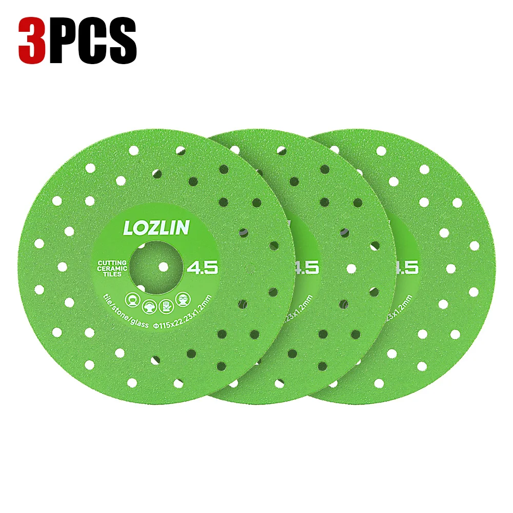 LOZLIN Brazed Diamond Saw Blade 4.5 Inch 115mm Cutting Grinding Disc for Angle Grinder 22.23mm Arbor Marble Ceramic Glass Quartz Porcelain Tile Stone Dry Cutting