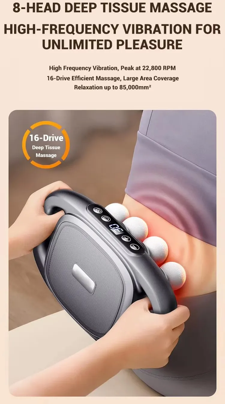 

8-головочный фасциальный массажный пистолет, вибрационный массажер, массажер для глубоких тканей, фасциальный пистолет, массажер для плеч, шеи, спины, мышц