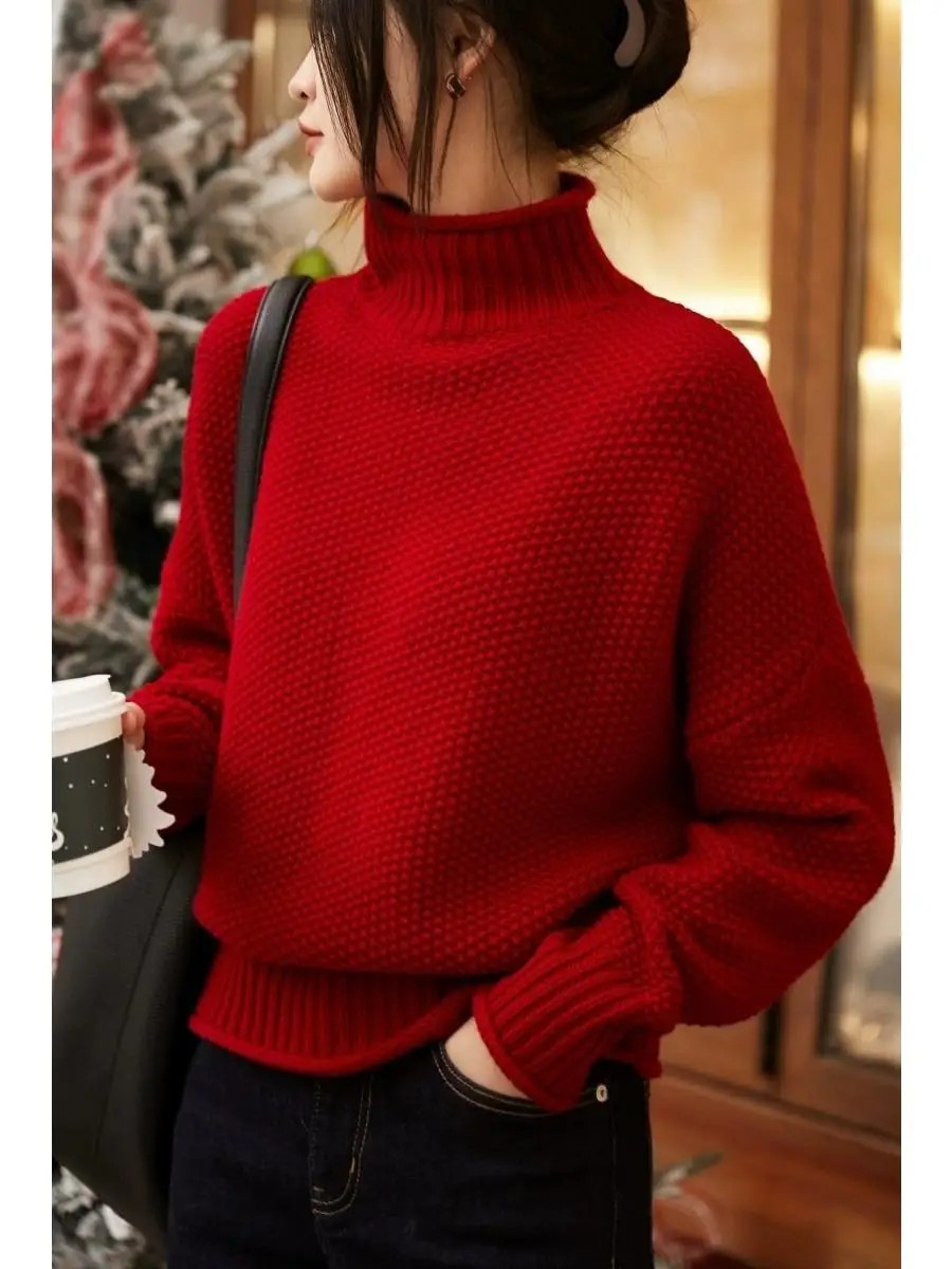 

Высококачественный текстурированный свитер из 100% чистого кашемира с полувысоким воротником, женская свободная рубашка Gui Huazhen, модный свитер