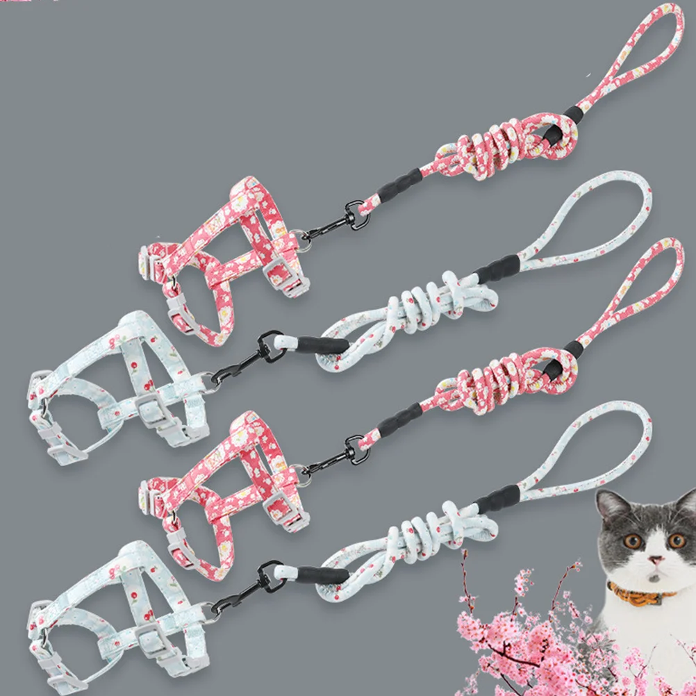 

Cat Harness Strap Adjustable Lightweight Flower Pattern Pet Harness For Cats Kittens Outdoor Walking Sky-Blue Pet Supplies