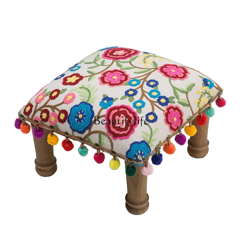 Cotton Embroidery Nordic Home Small round Stool Living Room Low Stool