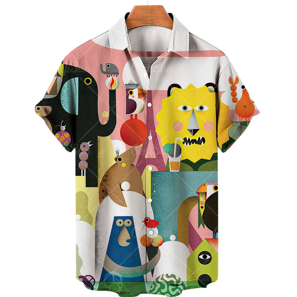 

Foreign Trade Summer New Arrival Men's Floral Shirt Short Sleeve Collar Animal 3D Printed Hawaiian Shirt Men's Large Size Top