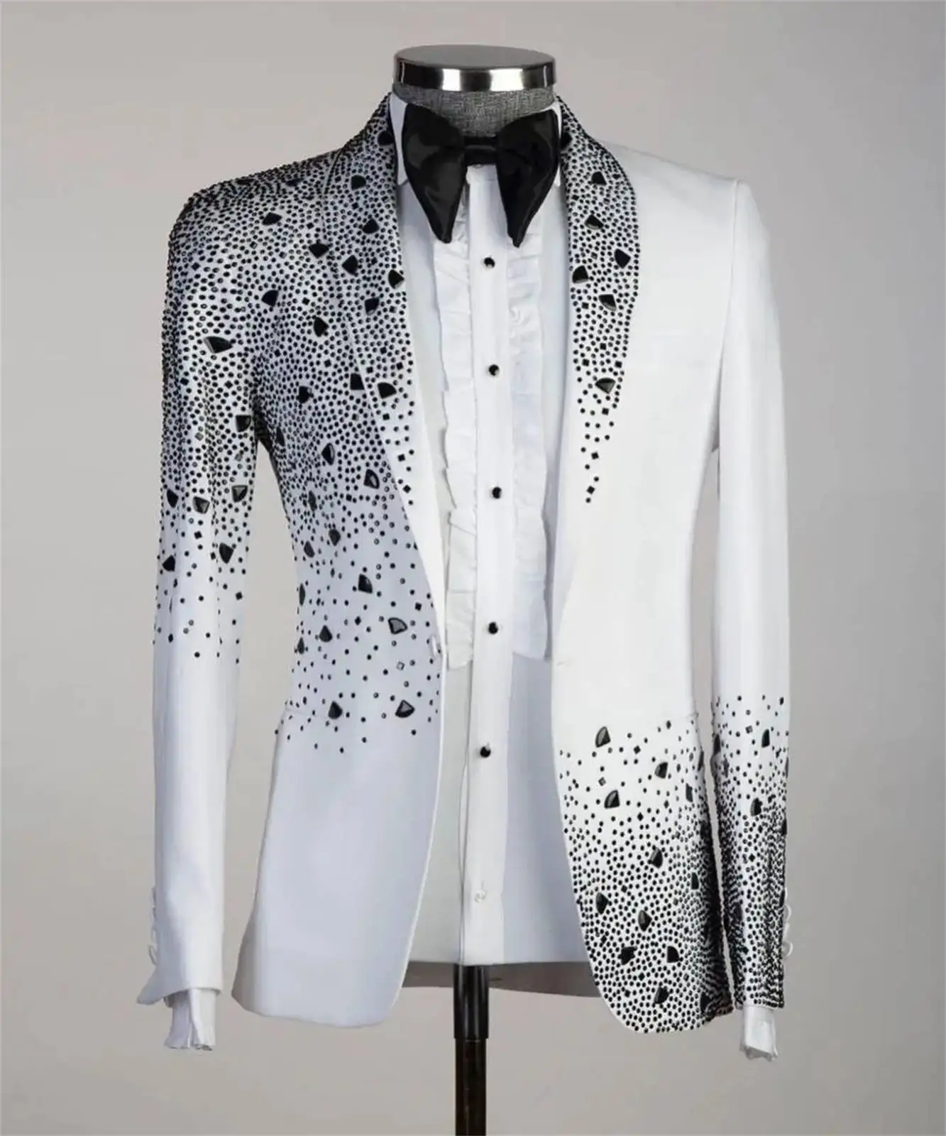 Luxurious Crystal Men Wedding Suits Double Breasted Groom Tuxedos Hot Fix Party Outfits Customized 2 Pieces Blazer Pants