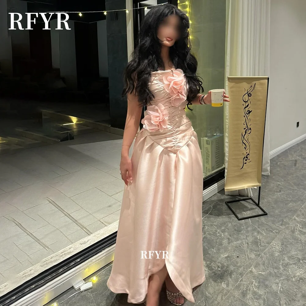 

RFYR A Line Evening Dress 3D Flowers Prom Dress with Pleats Formal Occasion Dresses for Arabic Women vestidos Customized